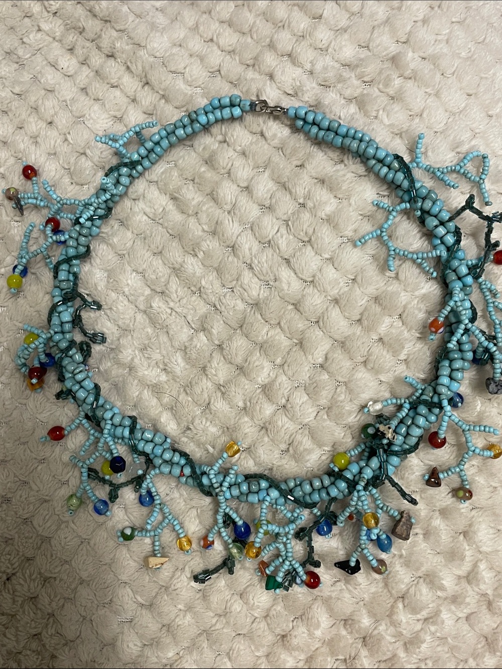 Turquoise Beaded Fringe Necklace